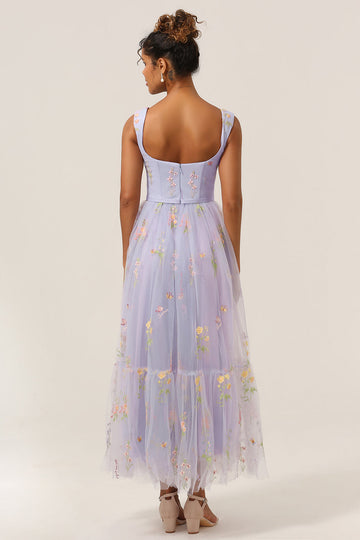 Princess A Line Sweetheart Light Purple Long Ball Dress with Embroidery